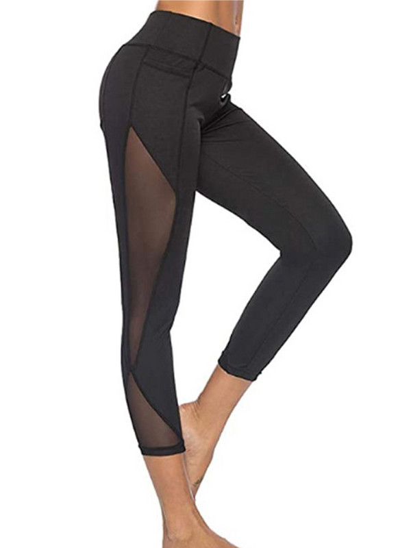 Fitness Leggins Black Gym Capri Sievietēm Patchwork Tīkla sporta legingi Seksīgi Džeggingi Legins Sieviešu elastīgās bikses