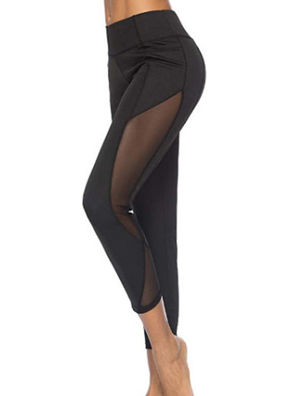 Fitness Leggins Black Gym Capri Sievietēm Patchwork Tīkla sporta legingi Seksīgi Džeggingi Legins Sieviešu elastīgās bikses