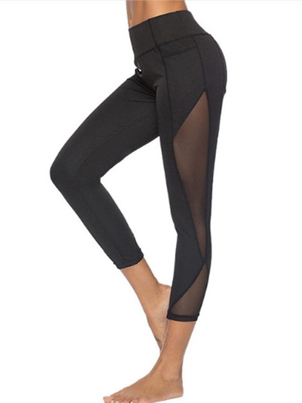 Fitness Leggins Black Gym Capri Sievietēm Patchwork Tīkla sporta legingi Seksīgi Džeggingi Legins Sieviešu elastīgās bikses