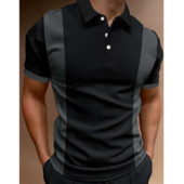 Vienkāršs vīriešu polo krekls ar svītru apdruku, brīvs lielizmēra krekls Street Designer Tops Tees Vīriešu apģērbi Ikdienas ikdienas īsās piedurknes