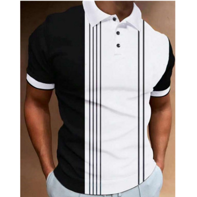 Vienkāršs vīriešu polo krekls ar svītru apdruku, brīvs lielizmēra krekls Street Designer Tops Tees Vīriešu apģērbi Ikdienas ikdienas īsās piedurknes