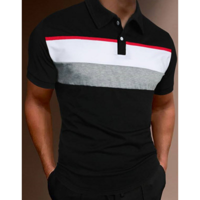 Vienkāršs vīriešu polo krekls ar svītru apdruku, brīvs lielizmēra krekls Street Designer Tops Tees Vīriešu apģērbi Ikdienas ikdienas īsās piedurknes