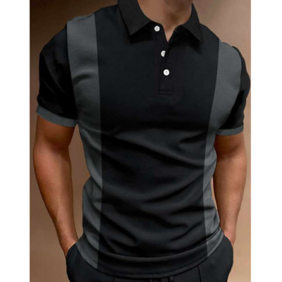 Vienkāršs vīriešu polo krekls ar svītru apdruku, brīvs lielizmēra krekls Street Designer Tops Tees Vīriešu apģērbi Ikdienas ikdienas īsās piedurknes