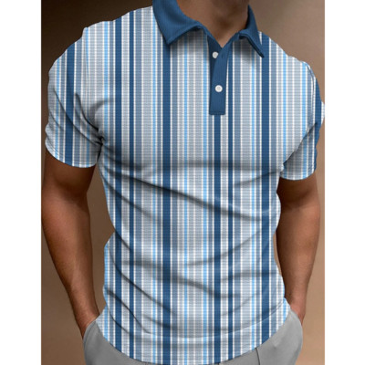 Vienkāršs vīriešu polo krekls ar svītru apdruku, brīvs lielizmēra krekls Street Designer Tops Tees Vīriešu apģērbi Ikdienas ikdienas īsās piedurknes