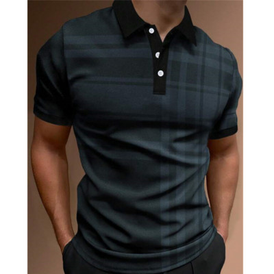 Vienkāršs vīriešu polo krekls ar svītru apdruku, brīvs lielizmēra krekls Street Designer Tops Tees Vīriešu apģērbi Ikdienas ikdienas īsās piedurknes