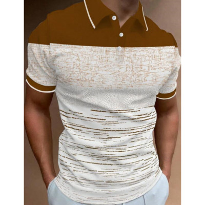 Vienkāršs vīriešu polo krekls ar svītru apdruku, brīvs lielizmēra krekls Street Designer Tops Tees Vīriešu apģērbi Ikdienas ikdienas īsās piedurknes
