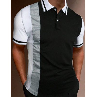 Vienkāršs vīriešu polo krekls ar svītru apdruku, brīvs lielizmēra krekls Street Designer Tops Tees Vīriešu apģērbi Ikdienas ikdienas īsās piedurknes