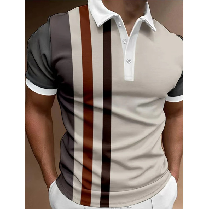 Vienkāršs vīriešu polo krekls ar svītru apdruku, brīvs lielizmēra krekls Street Designer Tops Tees Vīriešu apģērbi Ikdienas ikdienas īsās piedurknes