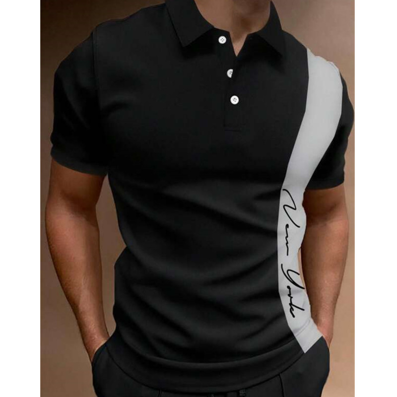 Vienkāršs vīriešu polo krekls ar svītru apdruku, brīvs lielizmēra krekls Street Designer Tops Tees Vīriešu apģērbi Ikdienas ikdienas īsās piedurknes