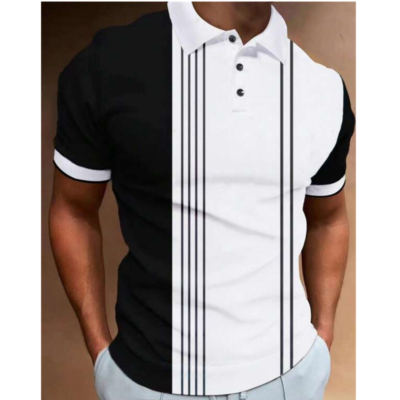 Vienkāršs vīriešu polo krekls ar svītru apdruku, brīvs lielizmēra krekls Street Designer Tops Tees Vīriešu apģērbi Ikdienas ikdienas īsās piedurknes