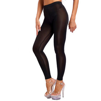 Дамски високо разтегливи ултрамеки клинове Ice Silk Shiny Yoga Pants Еластични секси тънки панталони Прозрачни дишащи удобни клинове