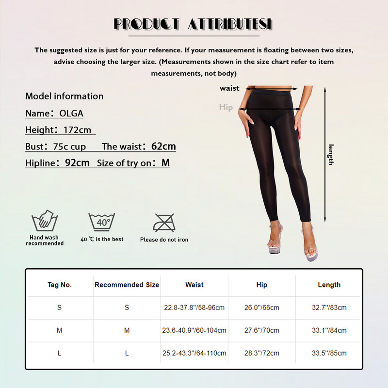 Női nagy nyúlású ultrapuha leggings jég selyem fényes jóga nadrág elasztikus szexi vékony nadrág átlátszó, lélegző komfort nadrág