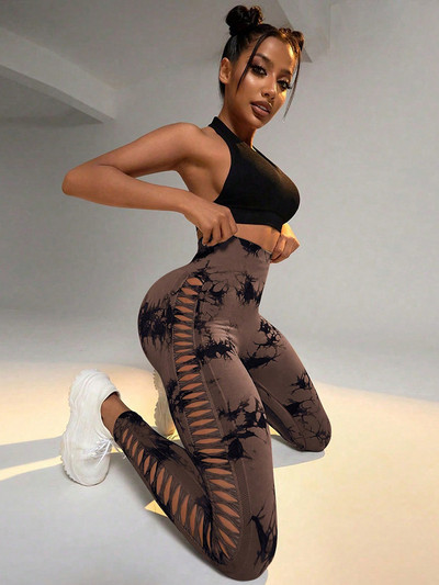 Leggings scobiți cu vopsea cravată pentru femei Pantaloni de yoga pentru sport Îmbrăcăminte sportivă de fitness Collanți de gimnastică push-up cu talie înaltă sexy Leggings pentru alergare