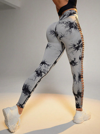 Leggings scobiți cu vopsea cravată pentru femei Pantaloni de yoga pentru sport Îmbrăcăminte sportivă de fitness Collanți de gimnastică push-up cu talie înaltă sexy Leggings pentru alergare