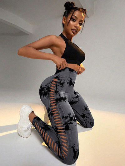 Leggings scobiți cu vopsea cravată pentru femei Pantaloni de yoga pentru sport Îmbrăcăminte sportivă de fitness Collanți de gimnastică push-up cu talie înaltă sexy Leggings pentru alergare