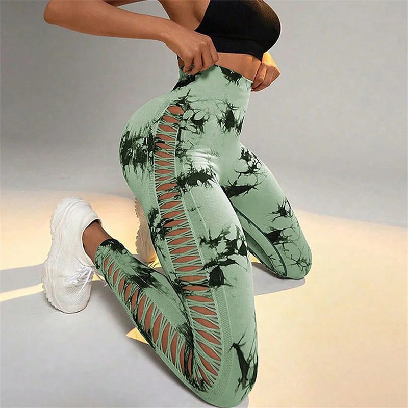Leggings scobiți cu vopsea cravată pentru femei Pantaloni de yoga pentru sport Îmbrăcăminte sportivă de fitness Collanți de gimnastică push-up cu talie înaltă sexy Leggings pentru alergare