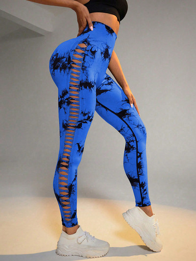 Divat Szexi Női Nyakkendő Festék Kiürült leggings Sport Jóga Nadrág Fitnesz Sportruházat Magas derekú Push Up Gym Harisnya Futó Leggin