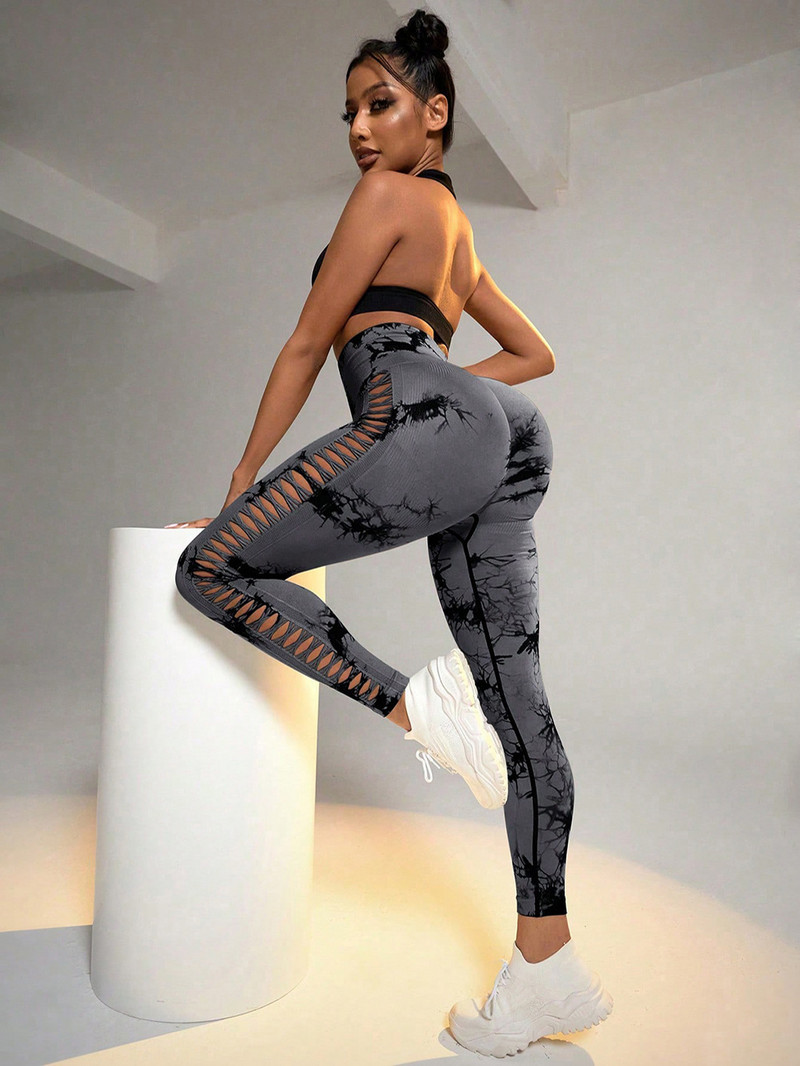 Divat Szexi Női Nyakkendő Festék Kiürült leggings Sport Jóga Nadrág Fitnesz Sportruházat Magas derekú Push Up Gym Harisnya Futó Leggin