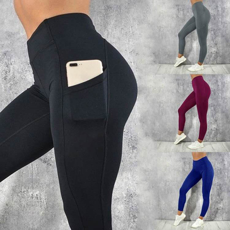 Sievietēm Sexy Slim Fitness Augsta vidukļa legingi Push Up Pocket Treniņš Sports Skriešana Leggins Mode Ātri nožūst Zīmuļu bikses Izdilis