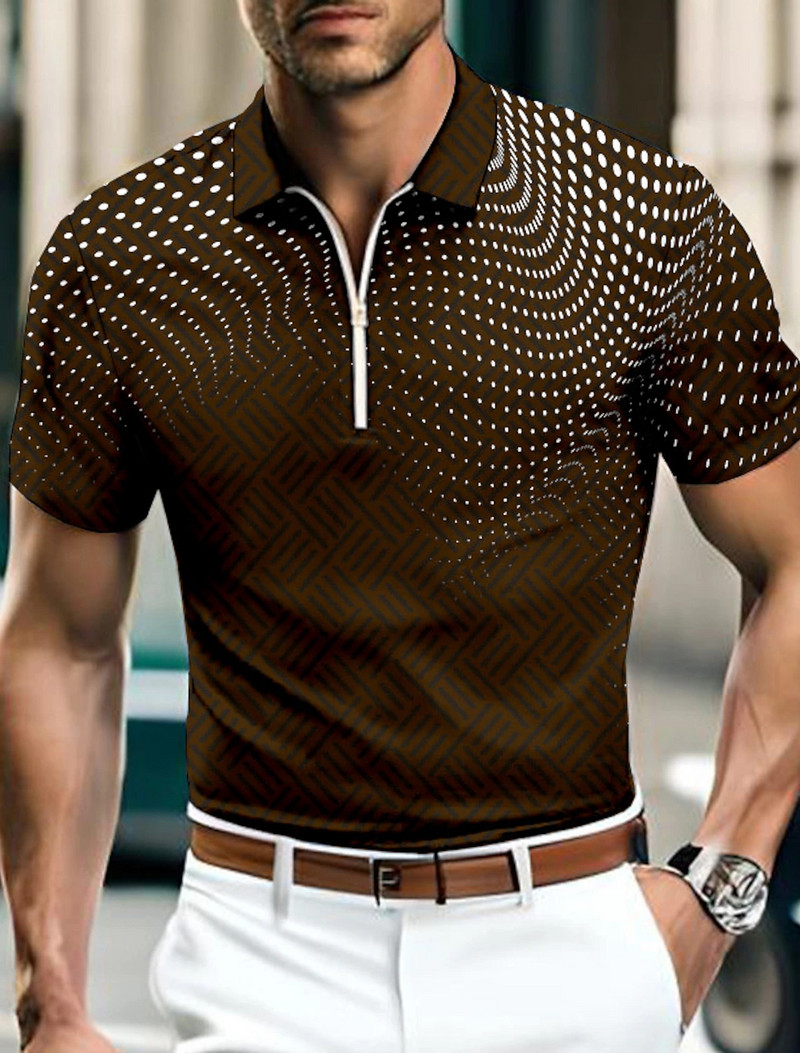 Férfi új nyári meleg póló póló Dot színátmenetes rövid ujjú póló légáteresztő alkalmi sport golfcipzáras rövid ujjú póló