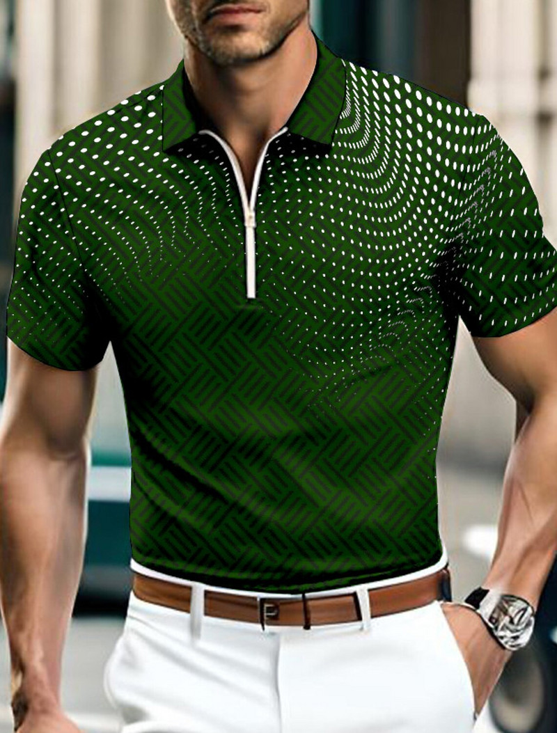 Férfi új nyári meleg póló póló Dot színátmenetes rövid ujjú póló légáteresztő alkalmi sport golfcipzáras rövid ujjú póló