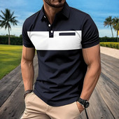 2024. Nova muška ljetna majica kratkih rukava s preklopom, 3D digitalno ispisana prugasta polo majica s lažnom džepnom kopčom, muška poslovno ležerna majica