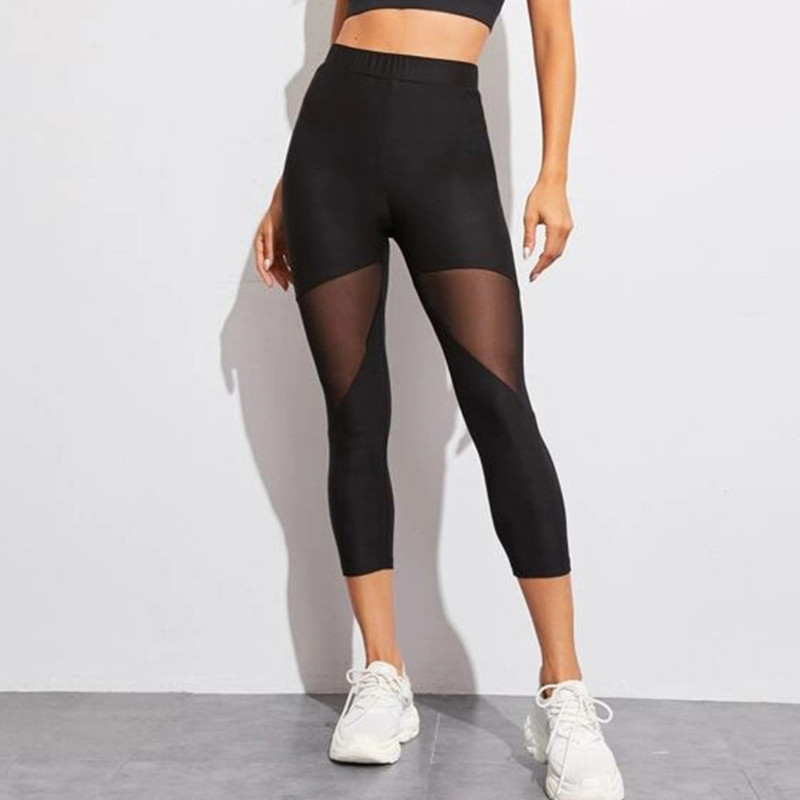 Fekete Patchwork hálós leggings Női jeggings legins Női leggins női elasztikus nadrág Capri női fitnesz leggings