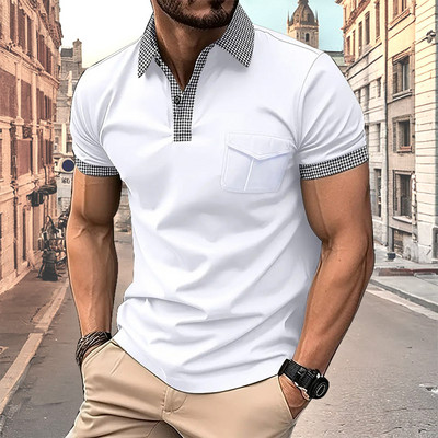 2024. gada vasara Jauns vīriešu polo krekls ar īsām piedurknēm biroja modes atloks kabatas T-krekls vīriešu elpojošs polo krekls vīriešu apģērbs