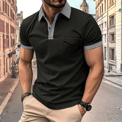 2024. gada vasara Jauns vīriešu polo krekls ar īsām piedurknēm biroja modes atloks kabatas T-krekls vīriešu elpojošs polo krekls vīriešu apģērbs