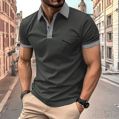 2024. gada vasara Jauns vīriešu polo krekls ar īsām piedurknēm biroja modes atloks kabatas T-krekls vīriešu elpojošs polo krekls vīriešu apģērbs