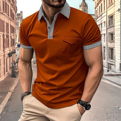 2024. gada vasara Jauns vīriešu polo krekls ar īsām piedurknēm biroja modes atloks kabatas T-krekls vīriešu elpojošs polo krekls vīriešu apģērbs