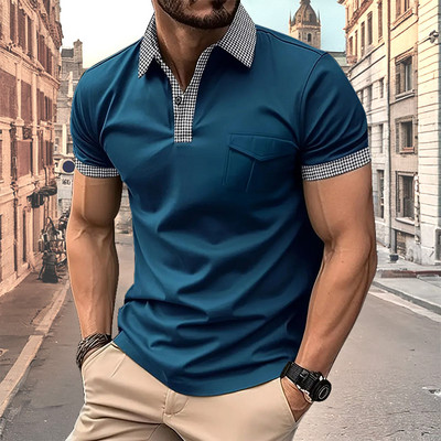 2024. gada vasara Jauns vīriešu polo krekls ar īsām piedurknēm biroja modes atloks kabatas T-krekls vīriešu elpojošs polo krekls vīriešu apģērbs