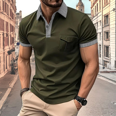 2024. gada vasara Jauns vīriešu polo krekls ar īsām piedurknēm biroja modes atloks kabatas T-krekls vīriešu elpojošs polo krekls vīriešu apģērbs