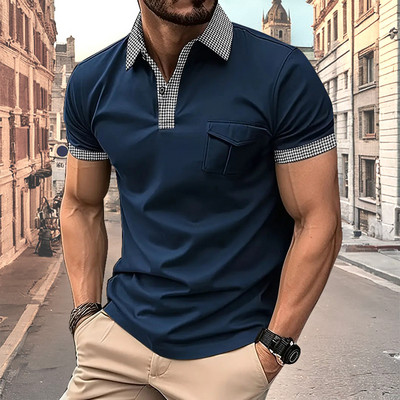 2024. gada vasara Jauns vīriešu polo krekls ar īsām piedurknēm biroja modes atloks kabatas T-krekls vīriešu elpojošs polo krekls vīriešu apģērbs