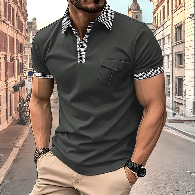 2024. gada vasara Jauns vīriešu polo krekls ar īsām piedurknēm biroja modes atloks kabatas T-krekls vīriešu elpojošs polo krekls vīriešu apģērbs