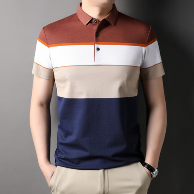 Augstākās kvalitātes dzijas krāsotas process, 100% kokvilna Modes ikdienišķs svītrots polo krekls vīriešiem Vasaras luksusa topi ar īsām piedurknēm vīriešu apģērbi