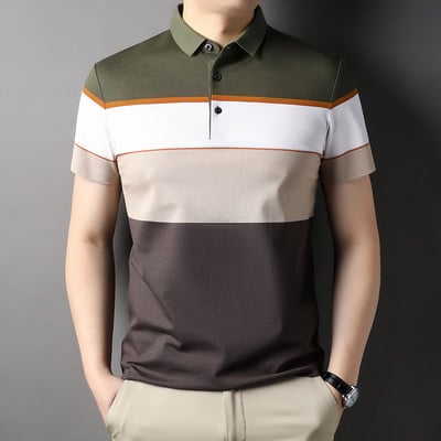 Augstākās kvalitātes dzijas krāsotas process, 100% kokvilna Modes ikdienišķs svītrots polo krekls vīriešiem Vasaras luksusa topi ar īsām piedurknēm vīriešu apģērbi