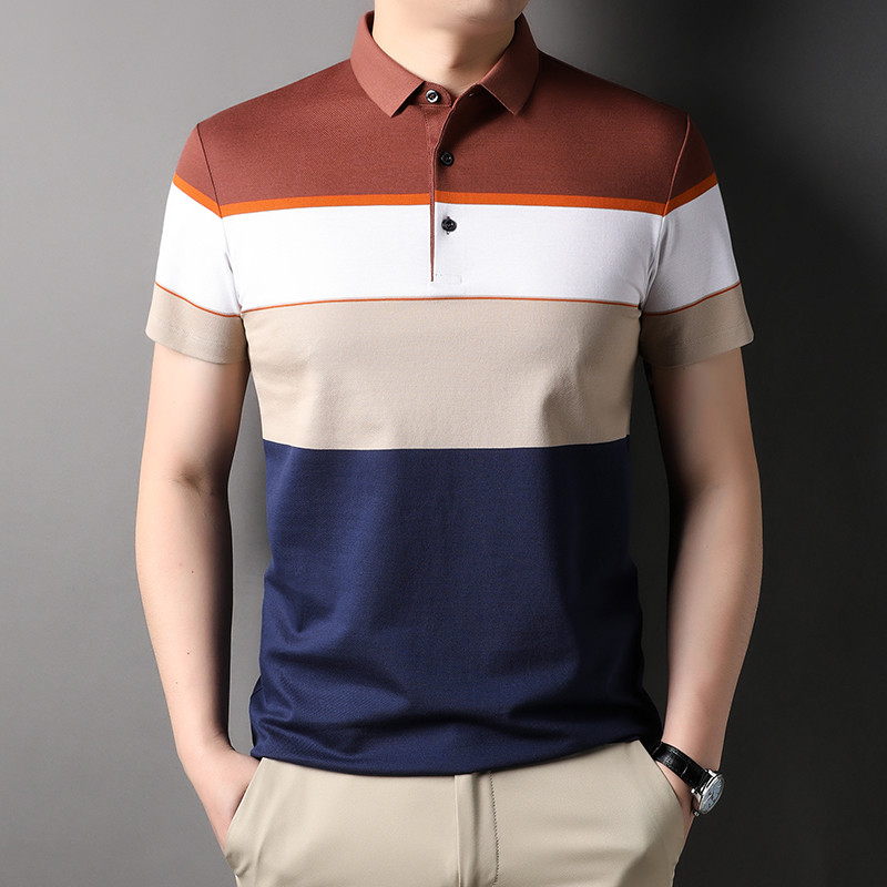 Augstākās kvalitātes dzijas krāsotas process, 100% kokvilna Modes ikdienišķs svītrots polo krekls vīriešiem Vasaras luksusa topi ar īsām piedurknēm vīriešu apģērbi
