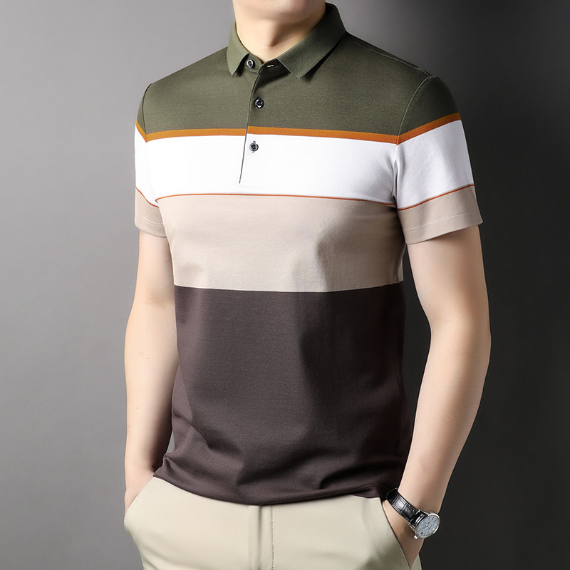Augstākās kvalitātes dzijas krāsotas process, 100% kokvilna Modes ikdienišķs svītrots polo krekls vīriešiem Vasaras luksusa topi ar īsām piedurknēm vīriešu apģērbi