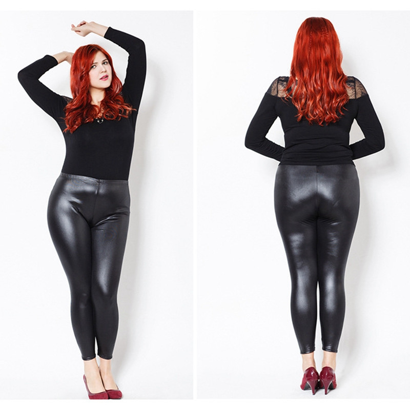 PLus veličina 6XL 7XL Ženske tajice, crne tajice visokog struka od umjetne kože za fitness Elastične rastezljive uske hlače pencil hlače