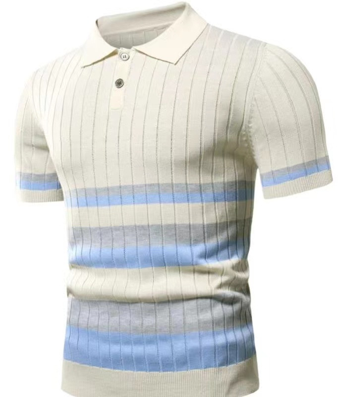 Vīriešu trikotāža ar īsām piedurknēm Džemperis Svītrains Kontrasts Polo Kakls Vasaras Ērts Elpojošs T-krekls Modes Ikdienas apkakle