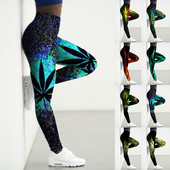 Ženske osnovne joga hlače s otisnutim javorovim lišćem Elastične joga tajice Odjeća za fitness za trčanje u teretani Brzosušeće uske hlače XS-8XL