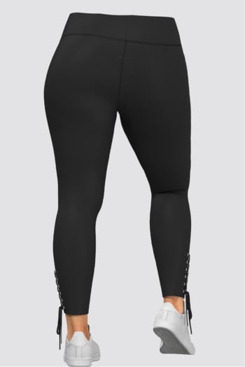 Plus Size Leisure Leggings Παντελόνι με Δαντέλα Κλείσιμο στη Μέση Γυναικείο λεπτό στενό ελαστικό ψηλόμεσο μαύρο παντελόνι μολύβι