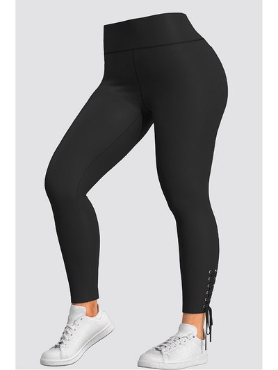 Plus Size Leisure Leggings Παντελόνι με Δαντέλα Κλείσιμο στη Μέση Γυναικείο λεπτό στενό ελαστικό ψηλόμεσο μαύρο παντελόνι μολύβι