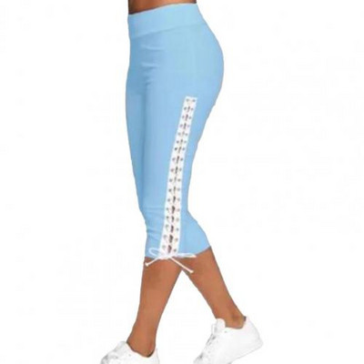 Ženske sportske hlače, jednobojne, prozračne, sa strane, na vezivanje, izdubljeni donji dio, uske hlače s visokim strukom, tajice s elastičnim zavojem