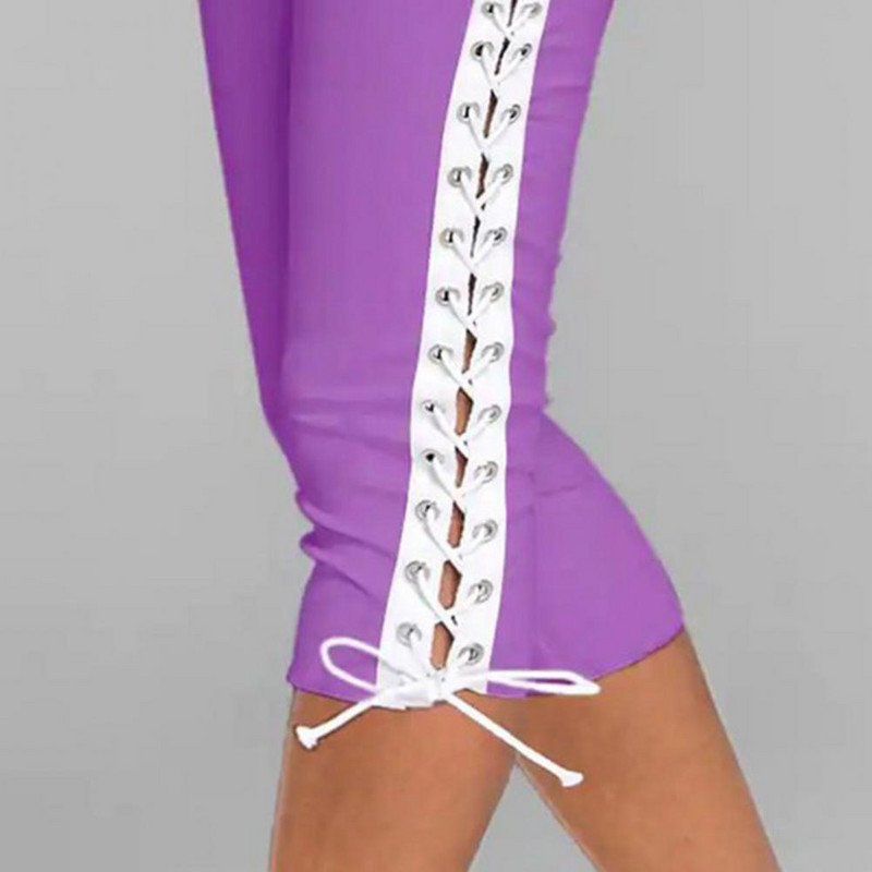 Ženske sportske hlače, jednobojne, prozračne, sa strane, na vezivanje, izdubljeni donji dio, uske hlače s visokim strukom, tajice s elastičnim zavojem