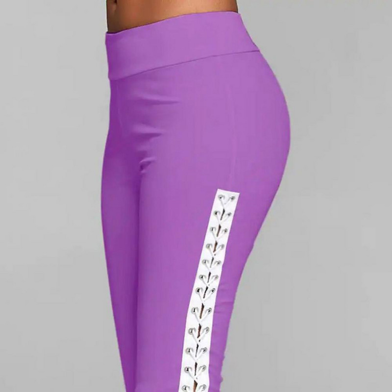 Ženske sportske hlače, jednobojne, prozračne, sa strane, na vezivanje, izdubljeni donji dio, uske hlače s visokim strukom, tajice s elastičnim zavojem