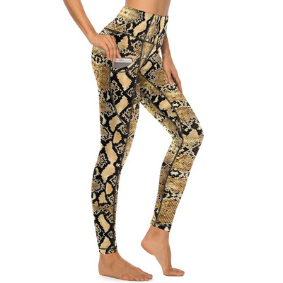 Zelta Python čūskādas legingi Sexy Animal High Waist Jogas bikses Elpojošas Ātri Nožūst Leggins Sieviešu dizaina treniņu sporta zeķubikses