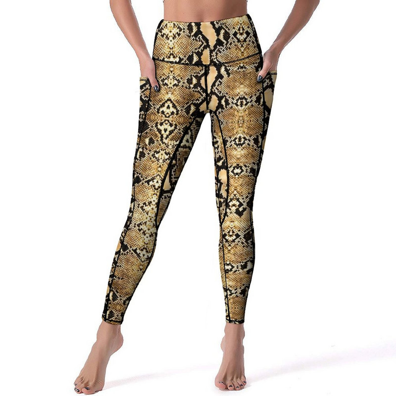 Zlatne pitonske tajice od zmijske kože Seksi životinjske joga hlače visokog struka Prozračne brzosušeće tajice Ženske dizajnerske sportske tajice za vježbanje