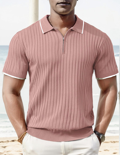 Мъжки ризи с къс ръкав Едноцветни плетени поло тениски Висококачествени ежедневни горнища за голф Модно бизнес лятно облекло